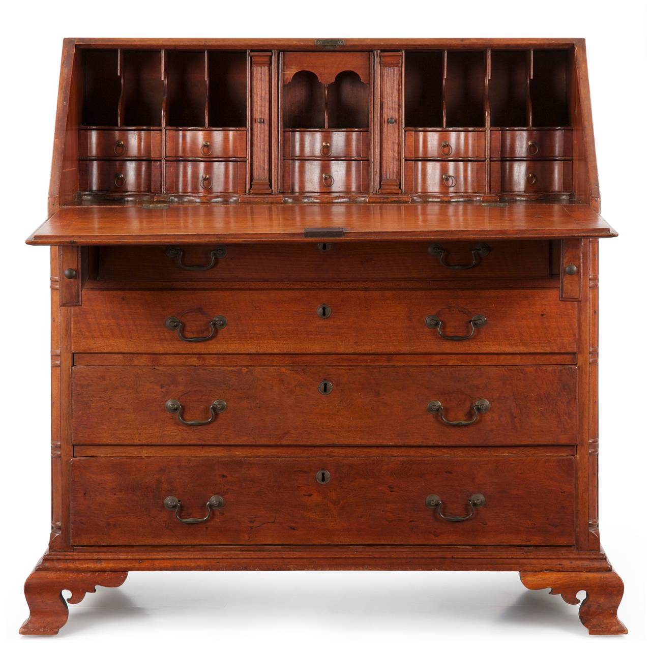 Early 19th Century American Chippendale Walnut Antique Slant Front Desk, Chester County, PA c. 1807
