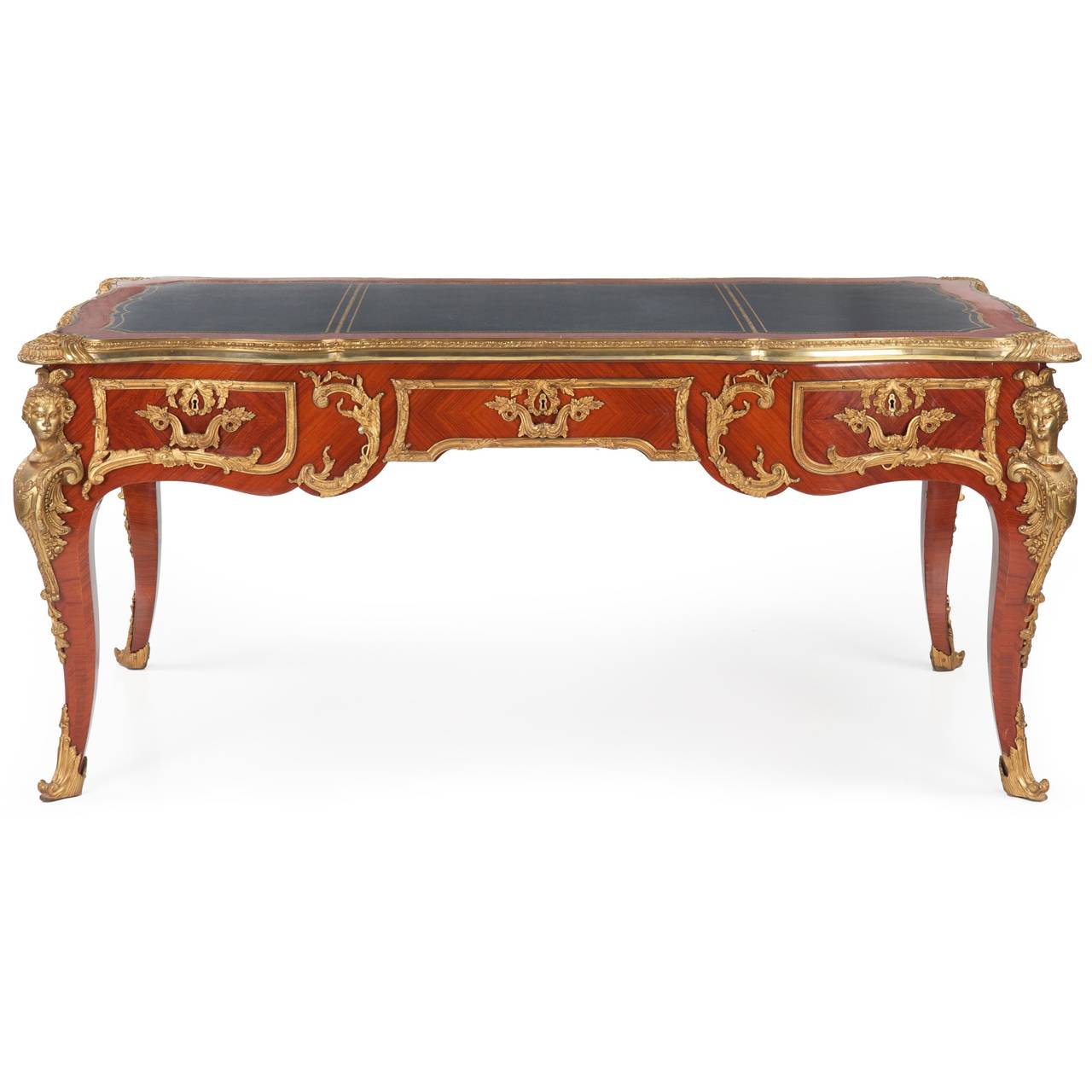 French Louis XV Style Ormolu Mounted Kingwood Bureau Plat, 20th Century In Excellent Condition In Shippensburg, PA