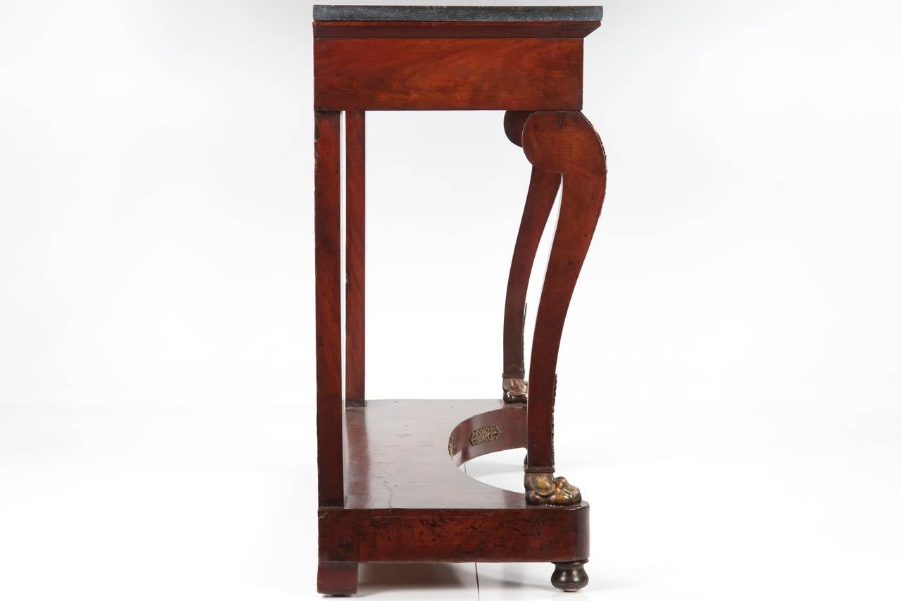 French Empire Ormolu Mahogany Marble Top Antique Pier Table, 19th Century
