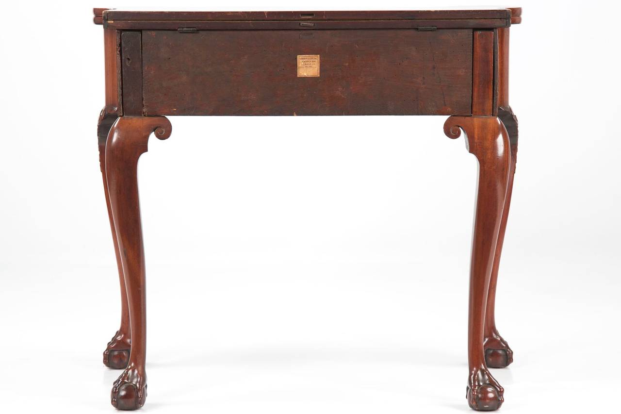 British English George II Mahogany Ball & Claw Antique Game Table, 18th Century c. 1730