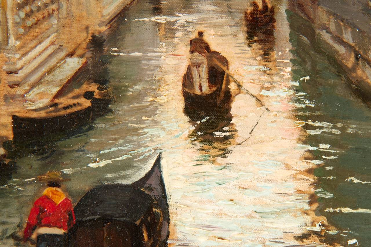 Fausto Giusto (Italian, 1867-1941) Venetian Canal Antique Painting c. 1897 1