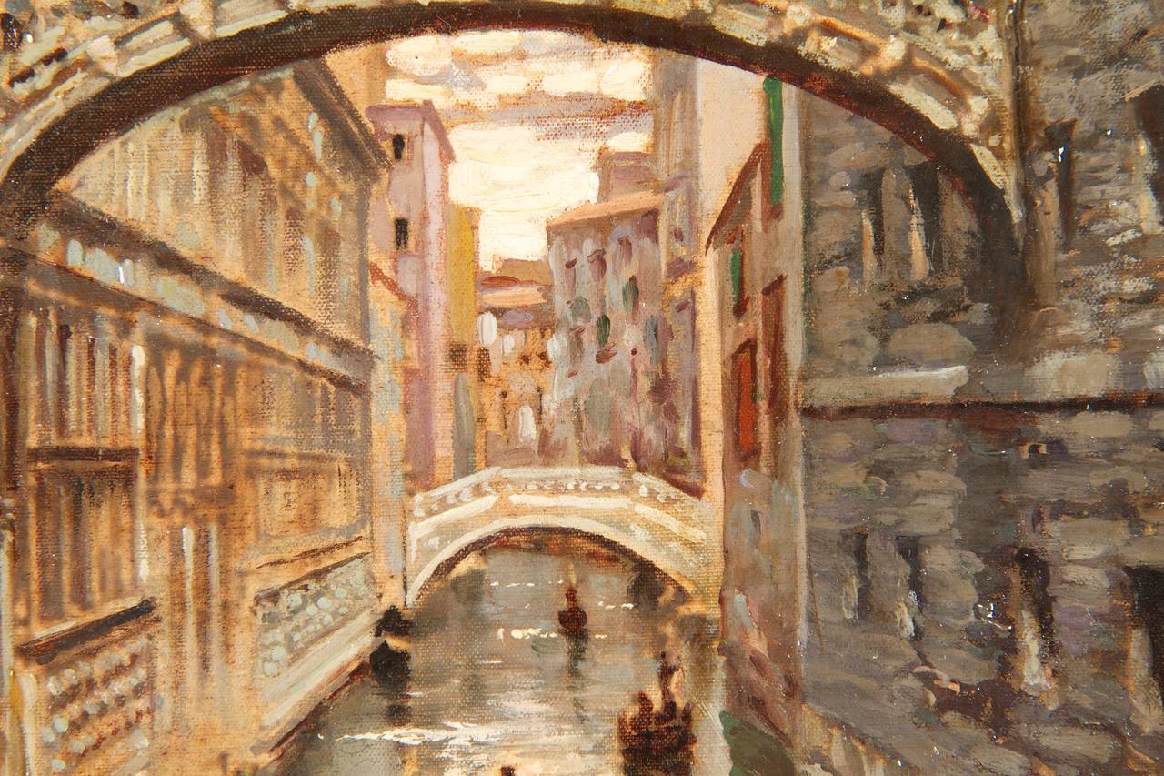 Fausto Giusto (Italian, 1867-1941) Venetian Canal Antique Painting c. 1897 2