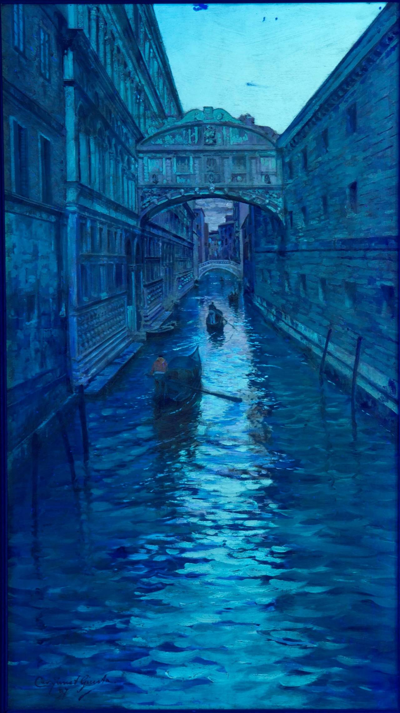 Fausto Giusto (Italian, 1867-1941) Venetian Canal Antique Painting c. 1897 4