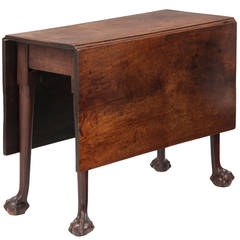 English George II Ball and Claw Antique Drop Leaf Table, Mid 18th Century
