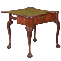 English George II Mahogany Ball & Claw Antique Game Table, 18th Century c. 1730