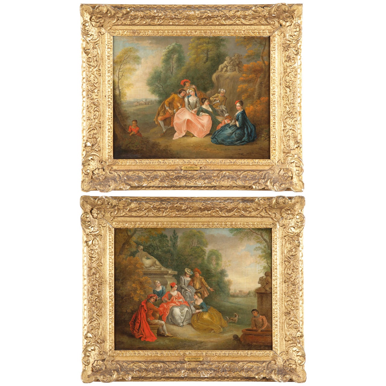 Pair of French School 18th Century Antique Courting Scene Paintings