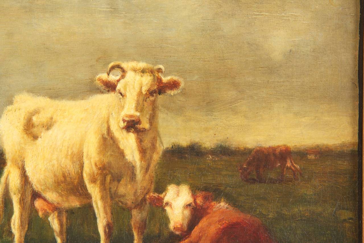 Romantic Emil van Marcke French Antique Painting of Cows, 