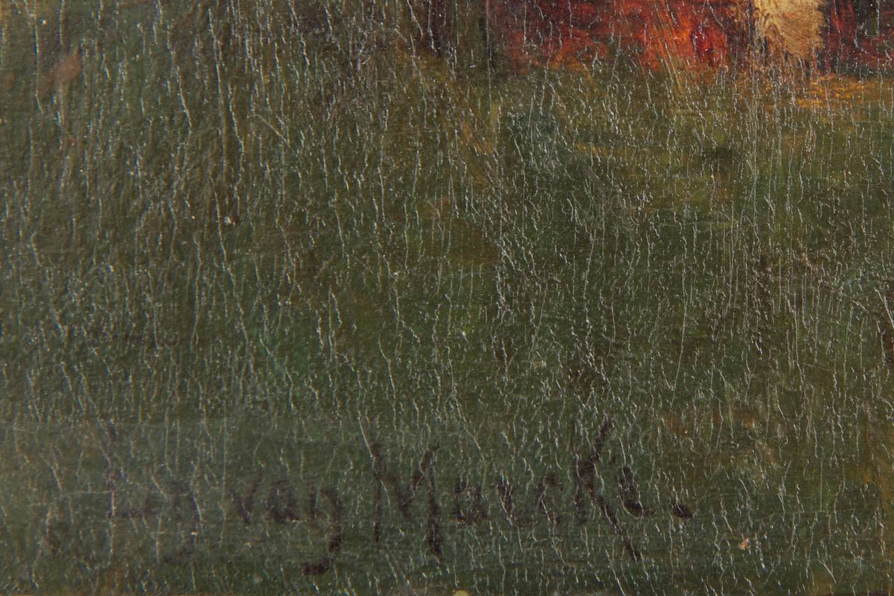 Brushed Emil van Marcke French Antique Painting of Cows, 