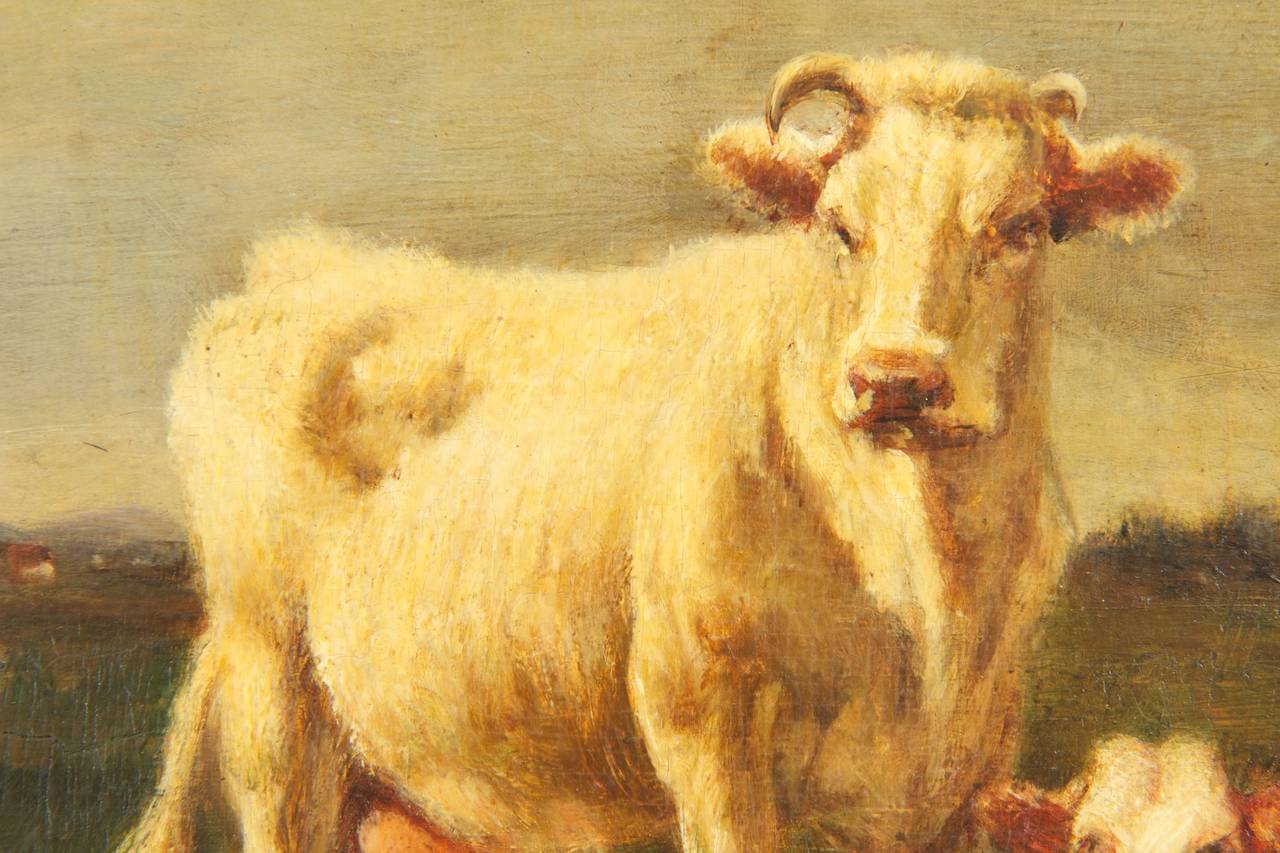 Emil van Marcke French Antique Painting of Cows, 