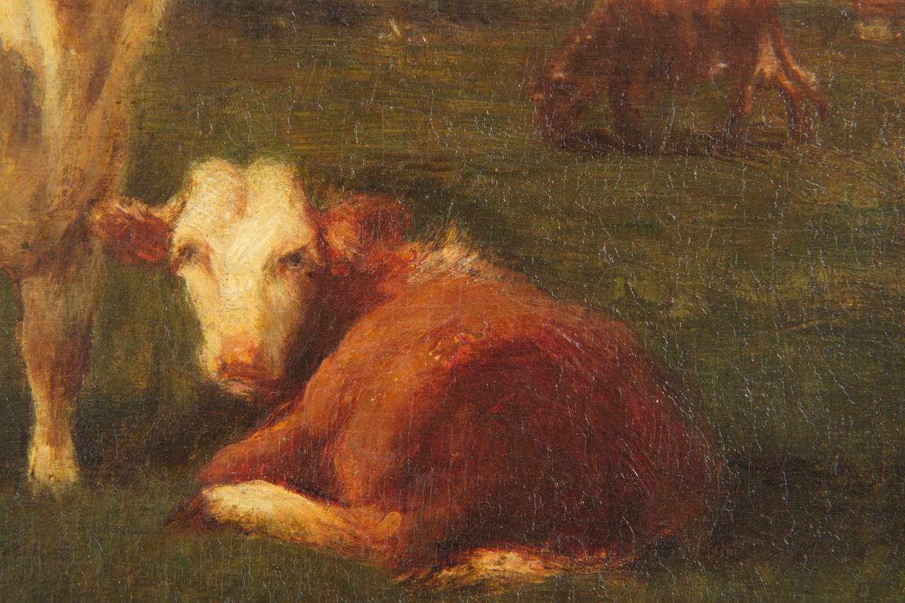 19th Century Emil van Marcke French Antique Painting of Cows, 