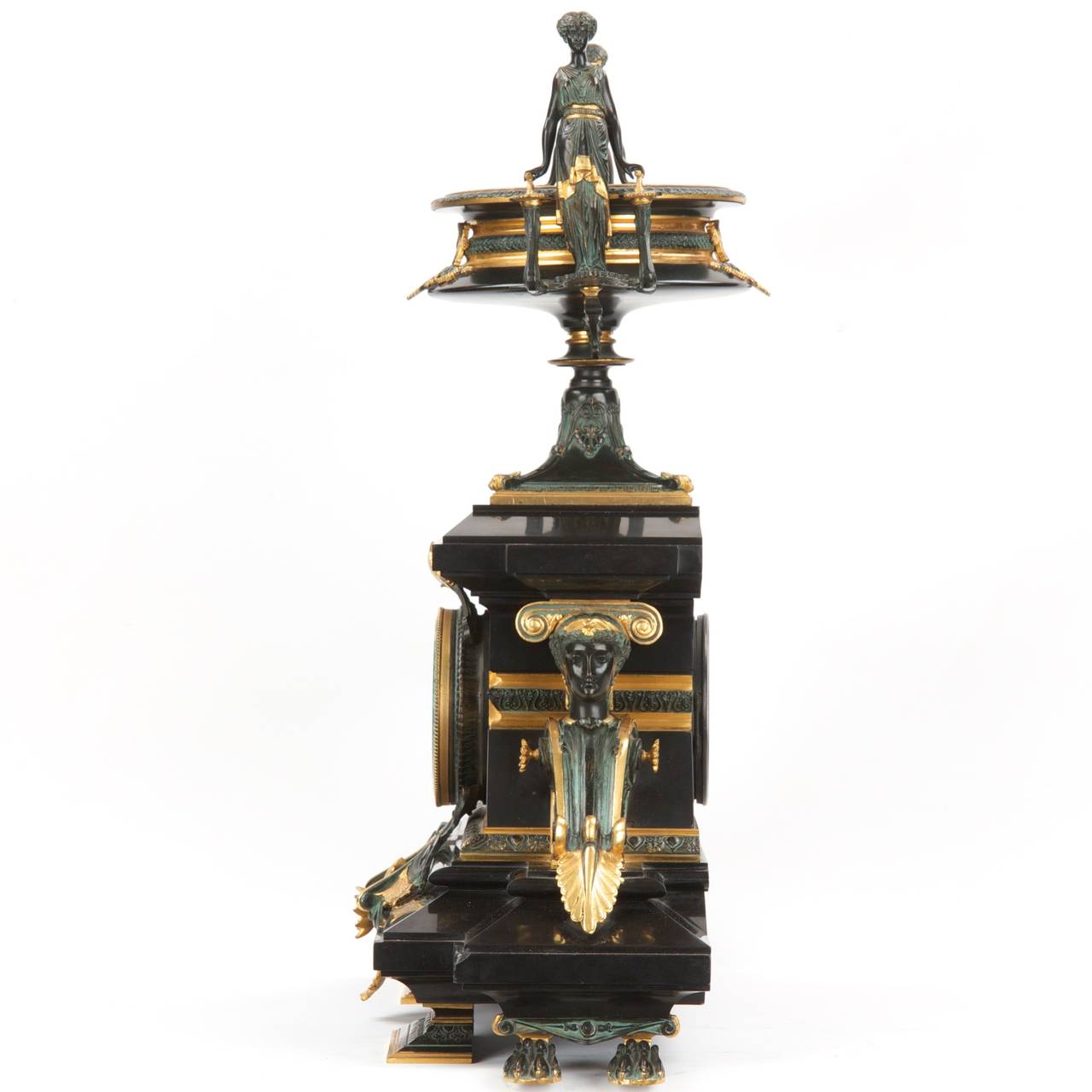 Late 19th Century Egyptian Revival Antique Bronze Clock Garniture by Tiffany & Co c. 1880