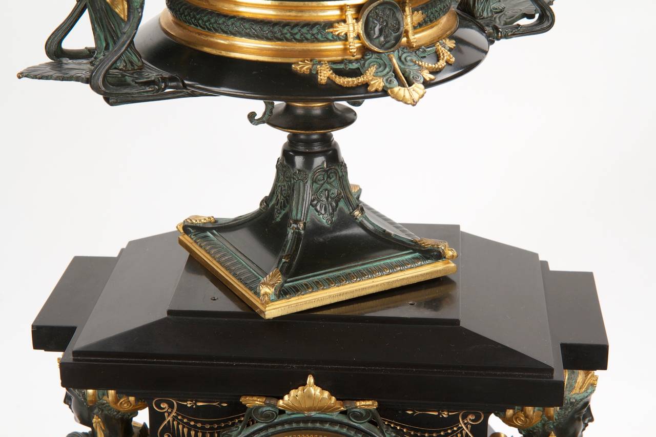 Cast Egyptian Revival Antique Bronze Clock Garniture by Tiffany & Co c. 1880