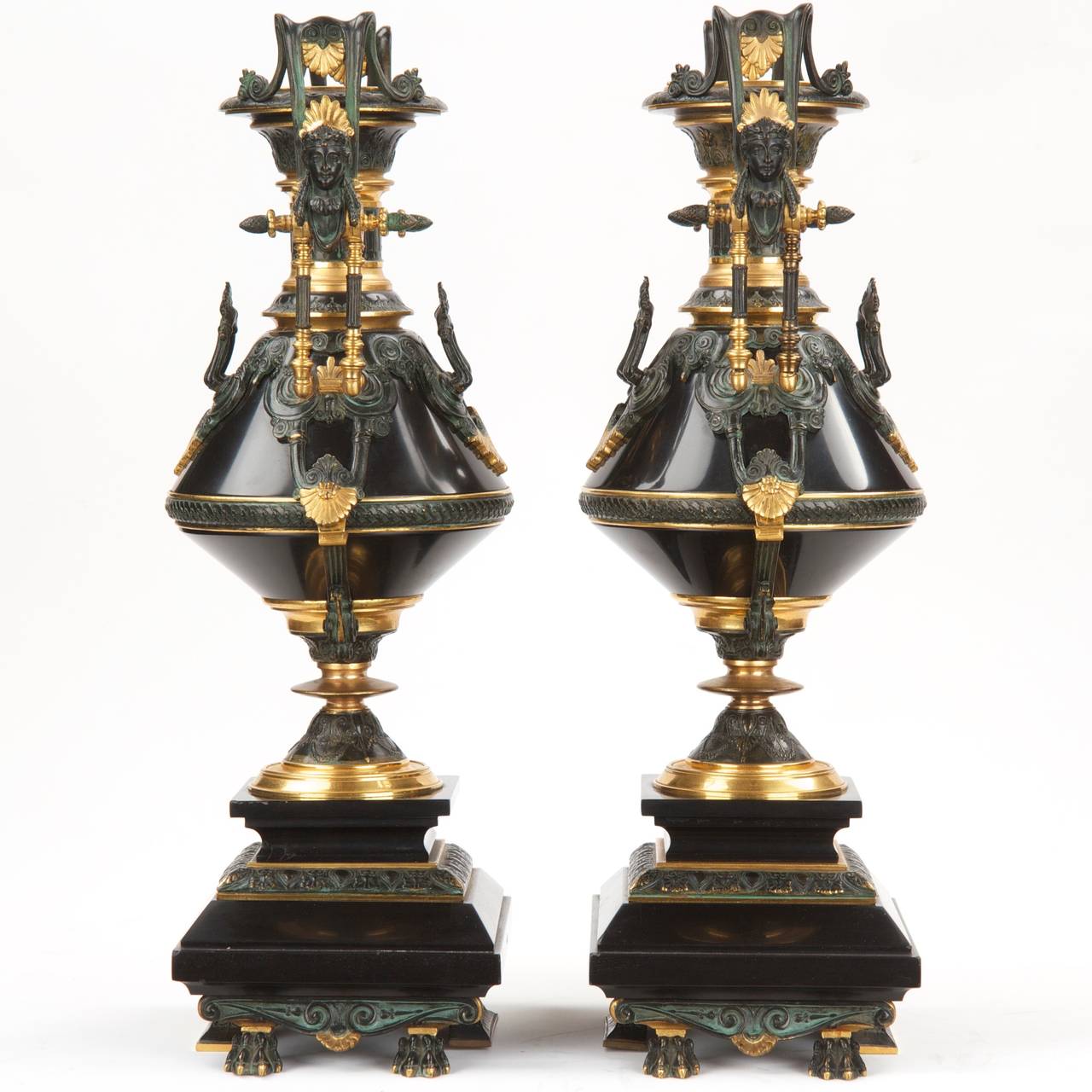 Egyptian Revival Antique Bronze Clock Garniture by Tiffany & Co c. 1880 1