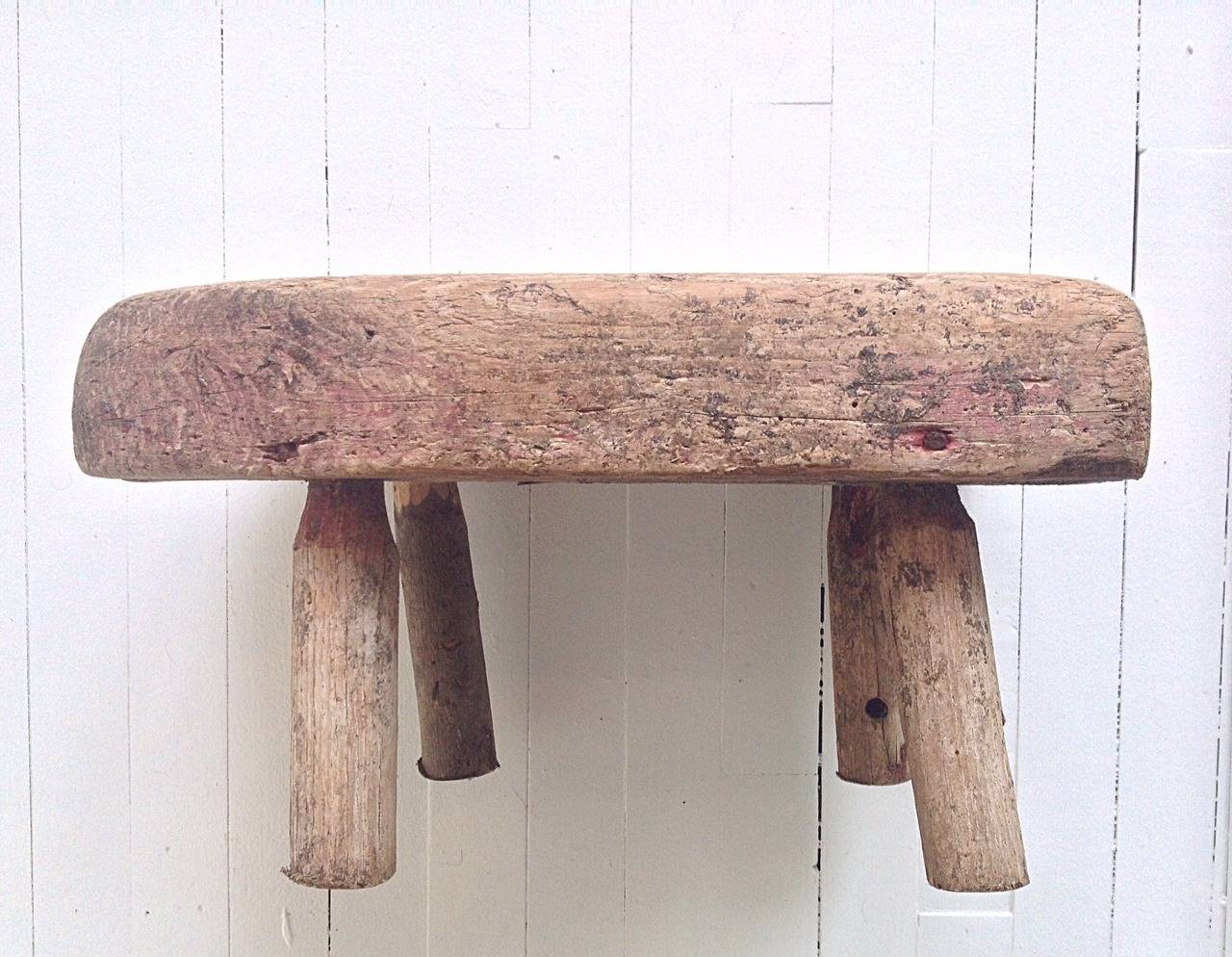 Monogrammed Primitive Low Stool