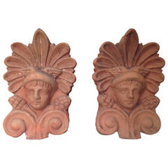 Antique Athenian Terracotta Pair of Antefixes