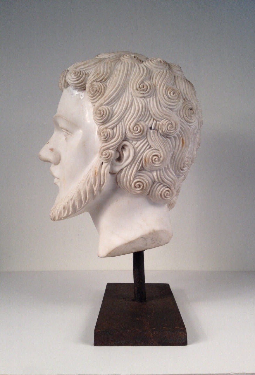 French Large Carrara Marble Bust on Custom Stand For Sale