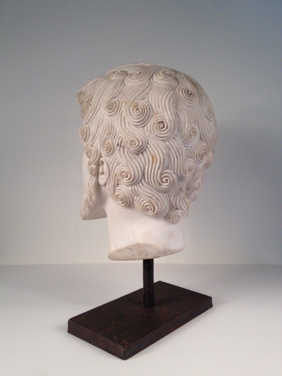 Large Carrara Marble Bust on Custom Stand In Excellent Condition For Sale In By Appointment Only, Ontario