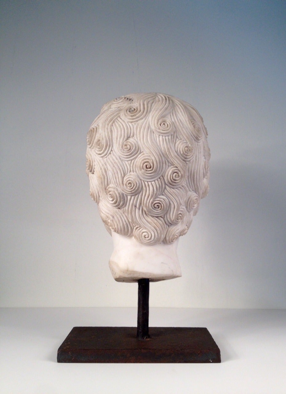 Large Carrara Marble Bust on Custom Stand For Sale 2