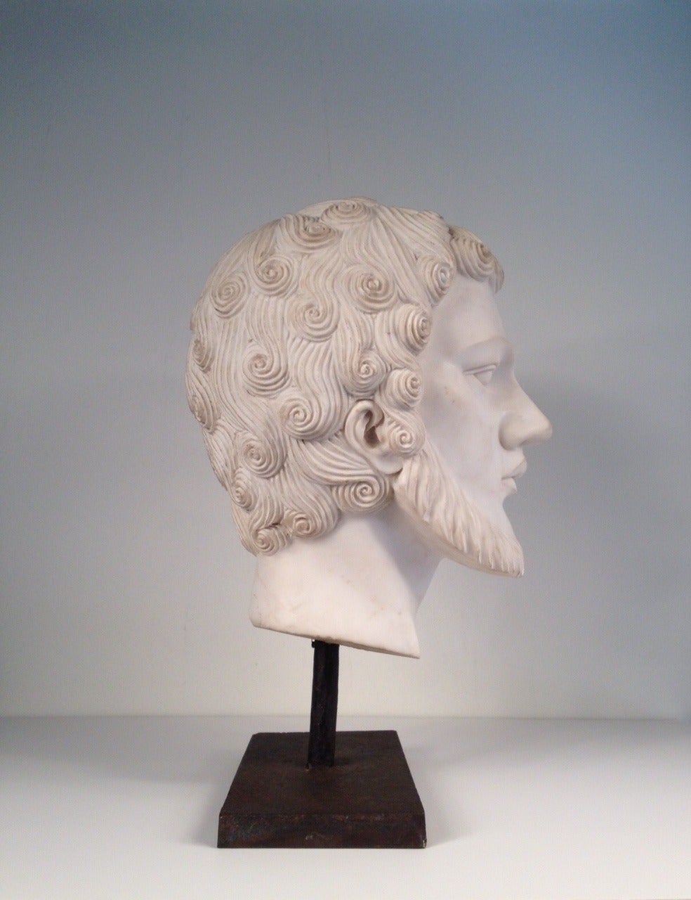 Large Carrara Marble Bust on Custom Stand For Sale 3