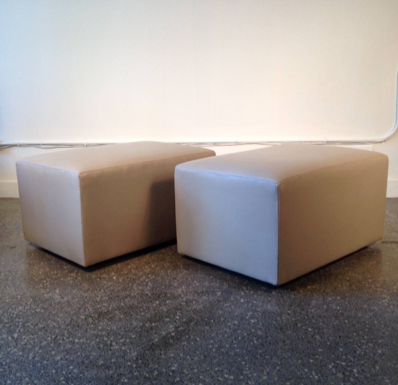 Pair of Leather Custom Ottomans, Christian Liaigre Attributed 1