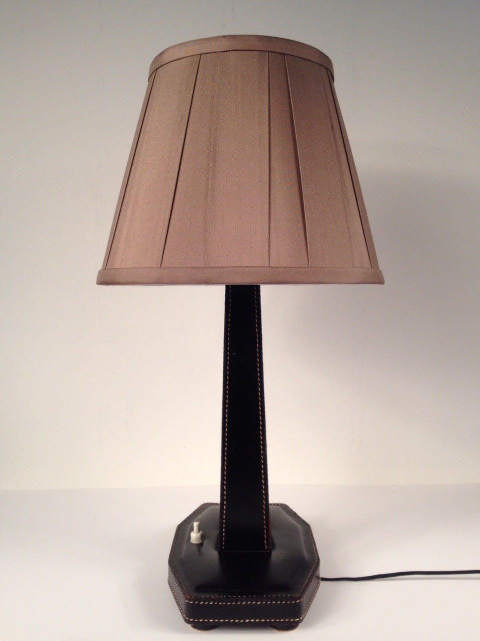 Mid-Century Modern Jacques Adnet Hermès Attributed Black Leather Table Lamp, 1950