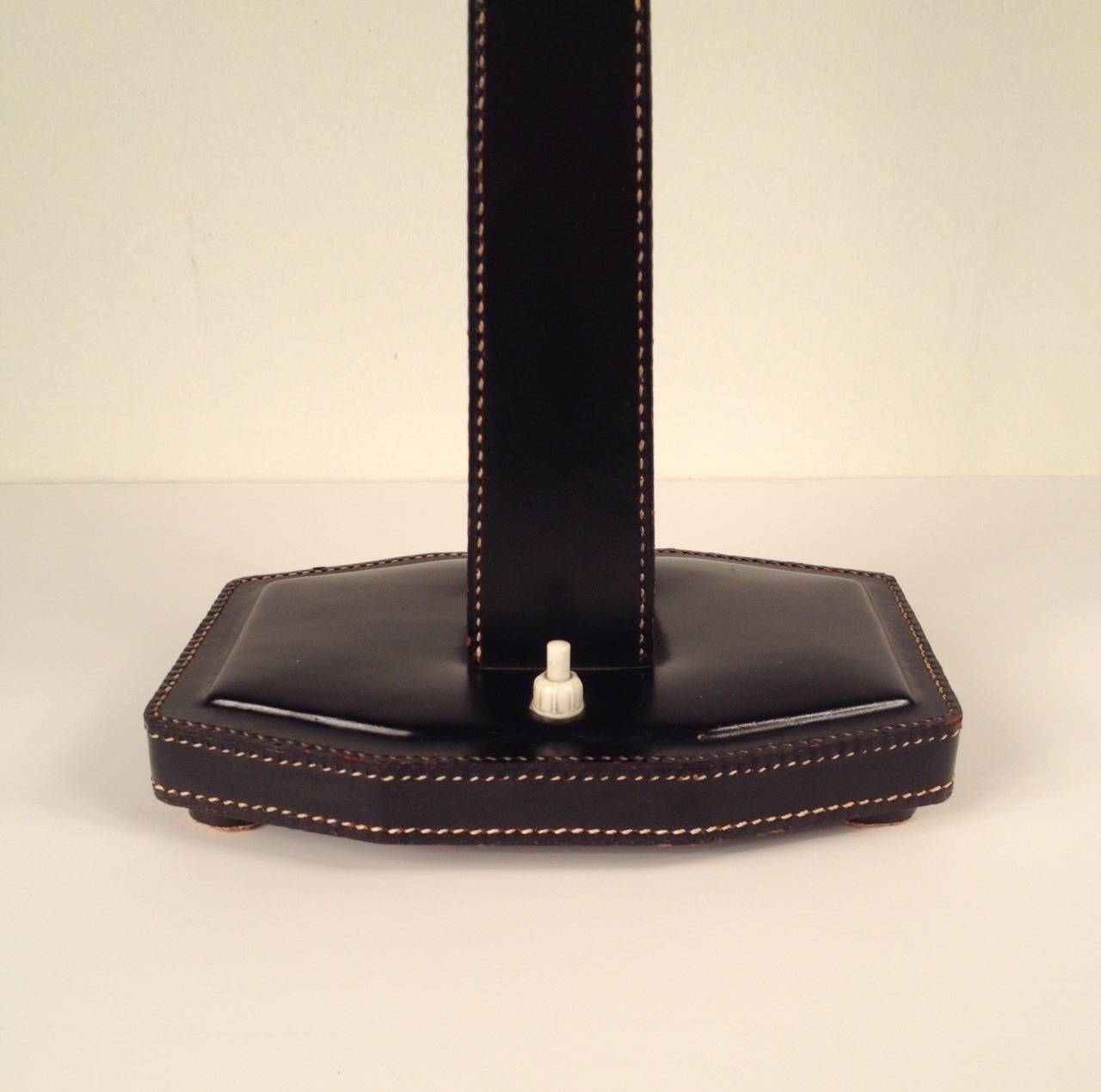 Jacques Adnet Hermès Attributed Black Leather Table Lamp, 1950 In Excellent Condition In By Appointment Only, Ontario