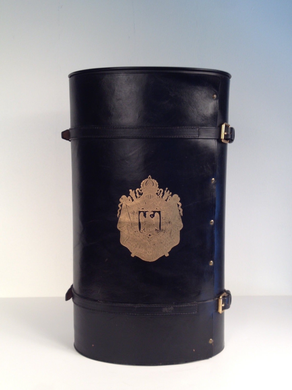 French Modernist Black Leather Oval Umbrella Stand, Jacques Adnet Attributed In Excellent Condition In By Appointment Only, Ontario