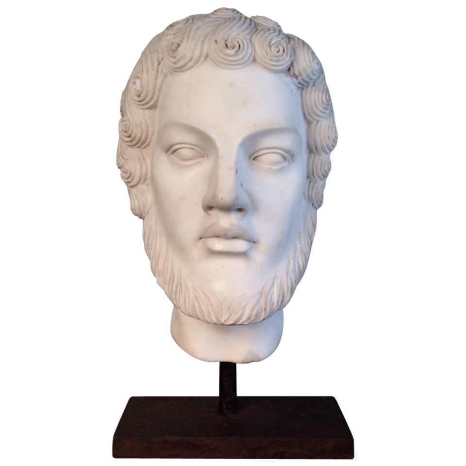 Large Carrara Marble Bust on Custom Stand For Sale