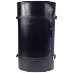 French Modernist Black Leather Oval Umbrella Stand, Jacques Adnet Attributed