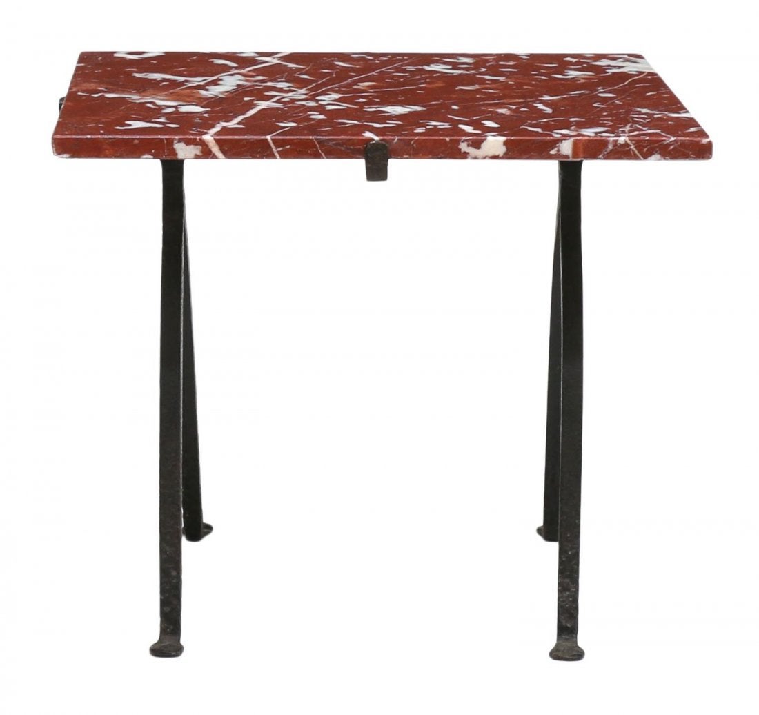 French Wrought Iron and Rouge Marble Side Table in the Manner of Giacometti