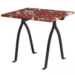 French Wrought Iron and Rouge Marble Side Table in the Manner of Giacometti