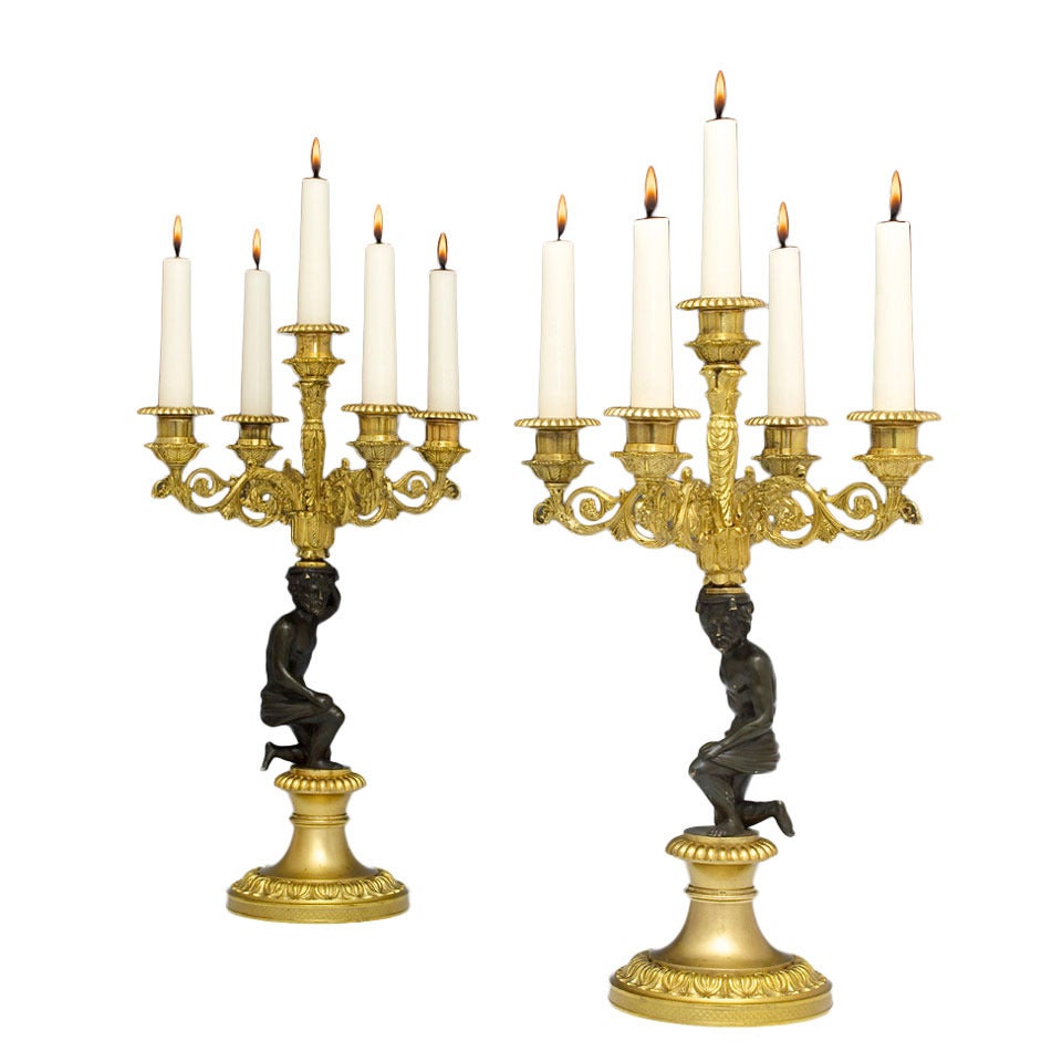 Fine Pair of Regency Period Bronzed and Lacquered Candelabra