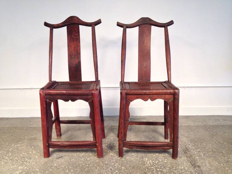 Pair of Antique Chinese Yoke-Back Side Chairs In Distressed Condition For Sale In By Appointment Only, Ontario