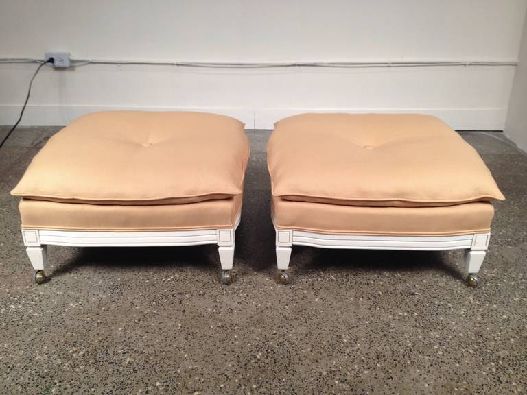 Pair of Upholstered Ottomans on Casters