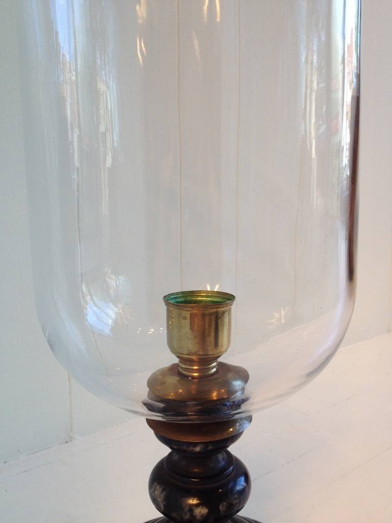 Pair of Large Black Marble and Glass Hurricanes at 1stdibs