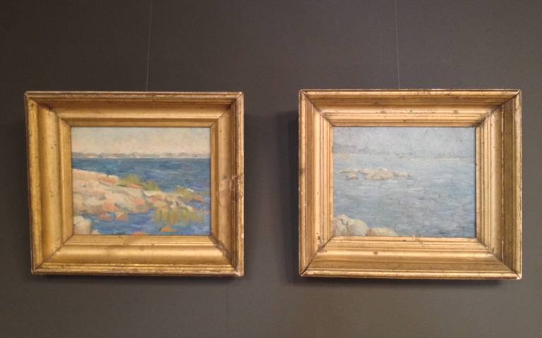 Two oil sketches of the New England coast (9.5 x 7.5), on artist board from 1930, framed in 19th century gilt frames, United States, 1930.