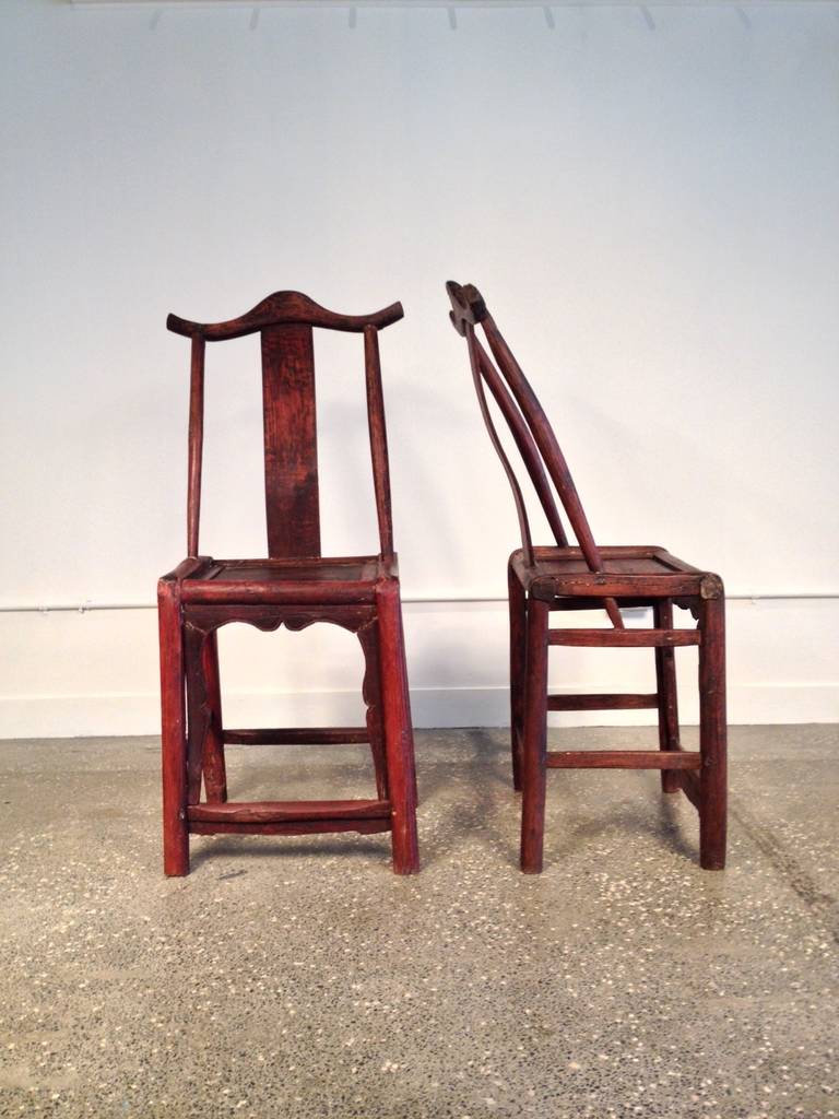 19th Century Pair of Antique Chinese Yoke-Back Side Chairs For Sale