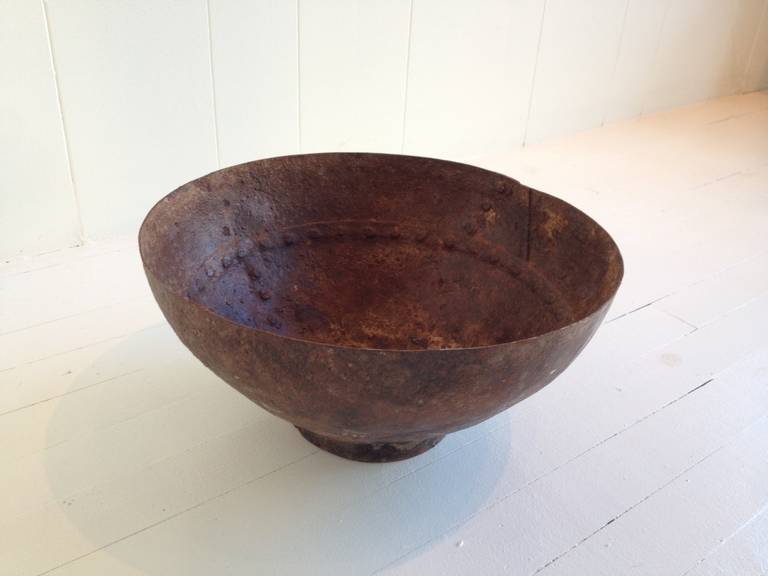 Large Iron Riveted Bowl In Distressed Condition In By Appointment Only, Ontario