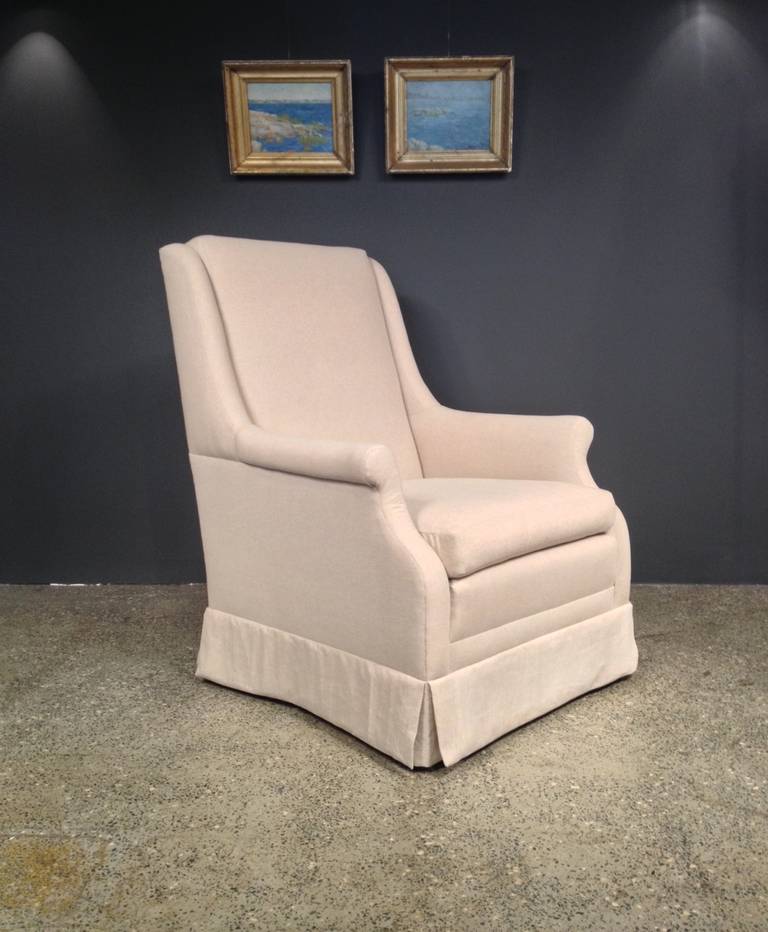 Mid-20th Century Club Chair Upholstered In Linen For Sale
