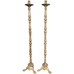 Antique Rare Pair of 18th Century Brass Monastery Candlesticks