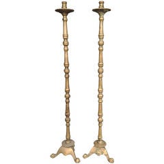 Antique Rare Pair of 18th Century Brass Monastery Candlesticks
