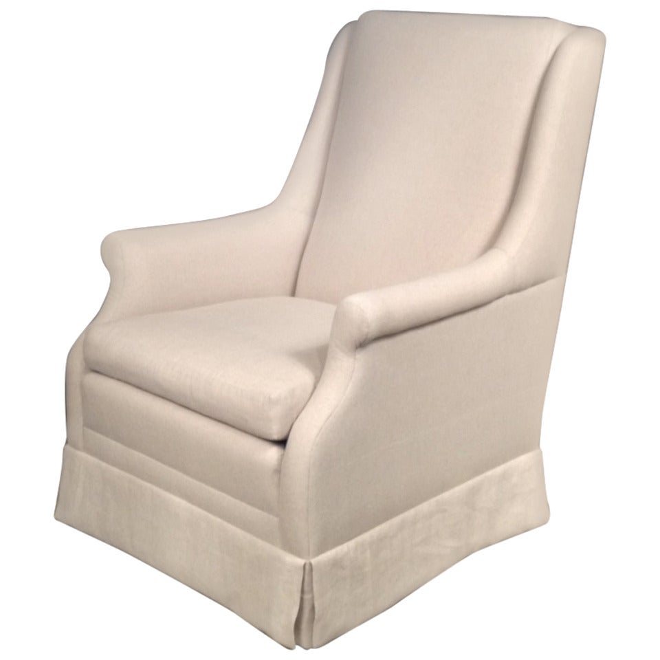 Club Chair Upholstered In Linen For Sale