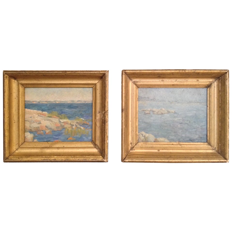 Pair of Coastal New England Oil Sketches For Sale