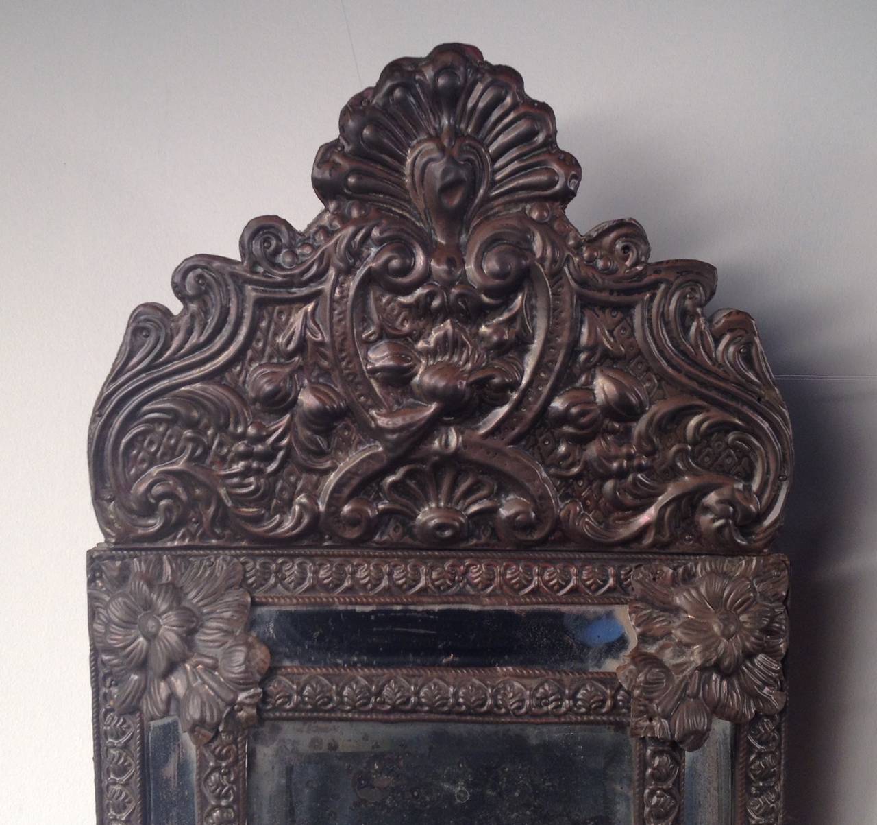 Wood Pair of Flemish Repoussé Cushion Mirrors, Belgium, 19th Century