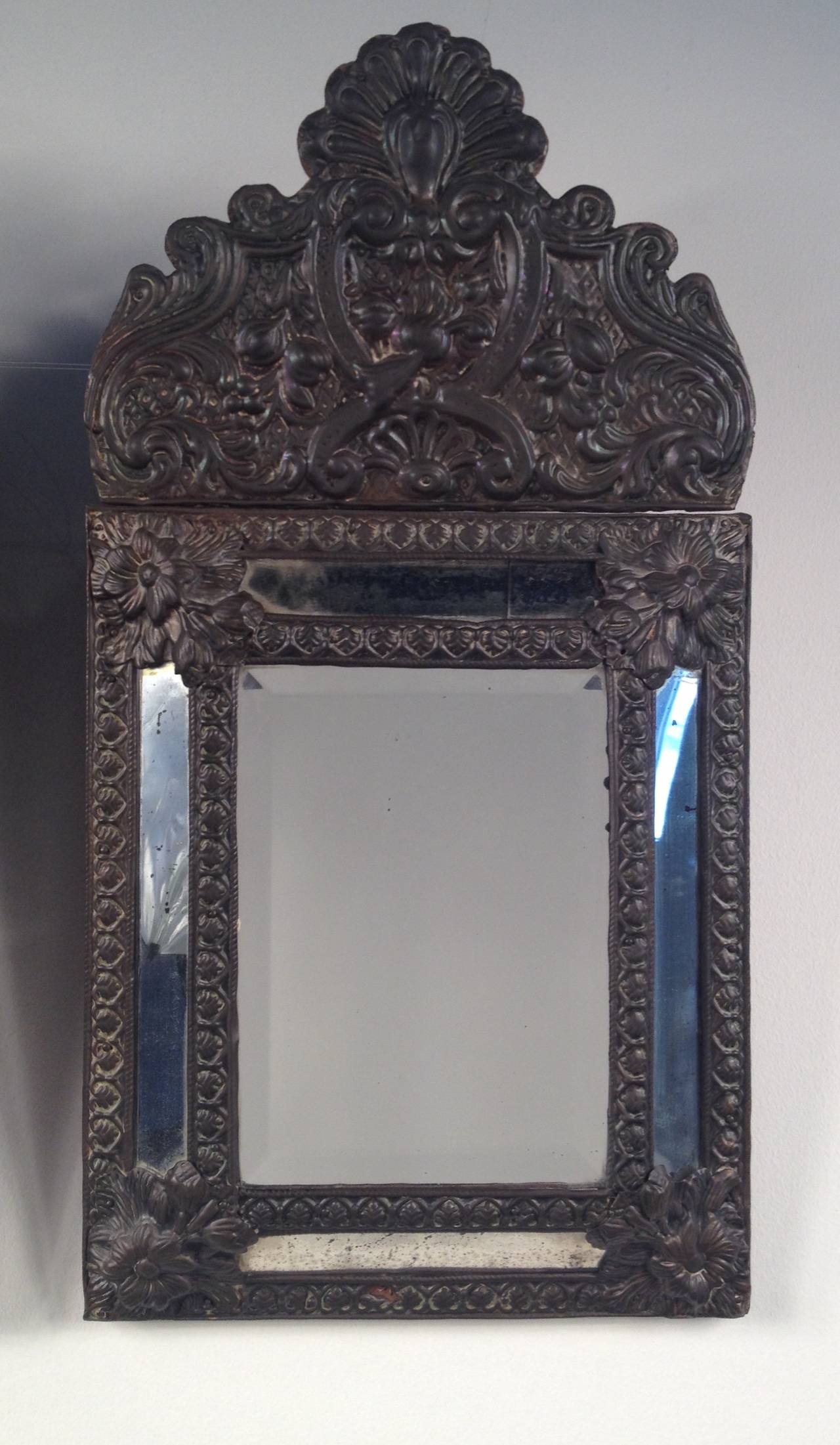 Pair of Flemish Repoussé Cushion Mirrors, Belgium, 19th Century In Good Condition In By Appointment Only, Ontario