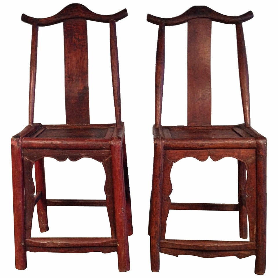 Pair of Antique Chinese Yoke-Back Side Chairs For Sale