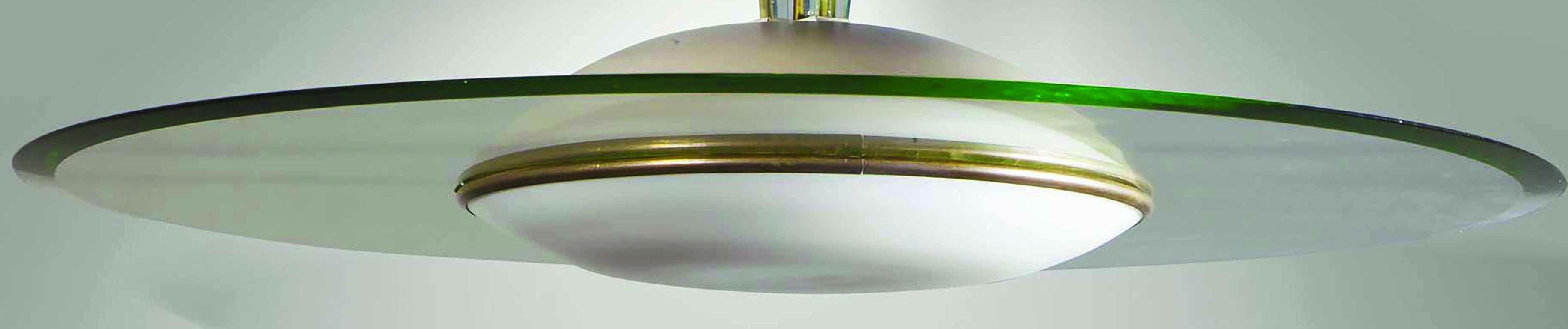 Italian Fontana Arte, Suspended Glass Chandeliers in Glass, Opal Glass and Brass