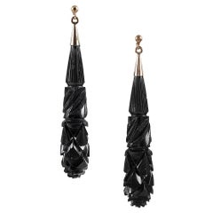 Antique Victorian Carved Jet Drop Earrings