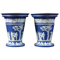 Pair of  Large Jasperware Wedgwood Flower Urns