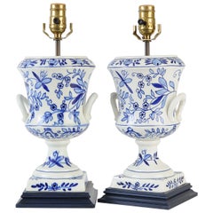 Antique Blue and White Transferware Urn Lamps